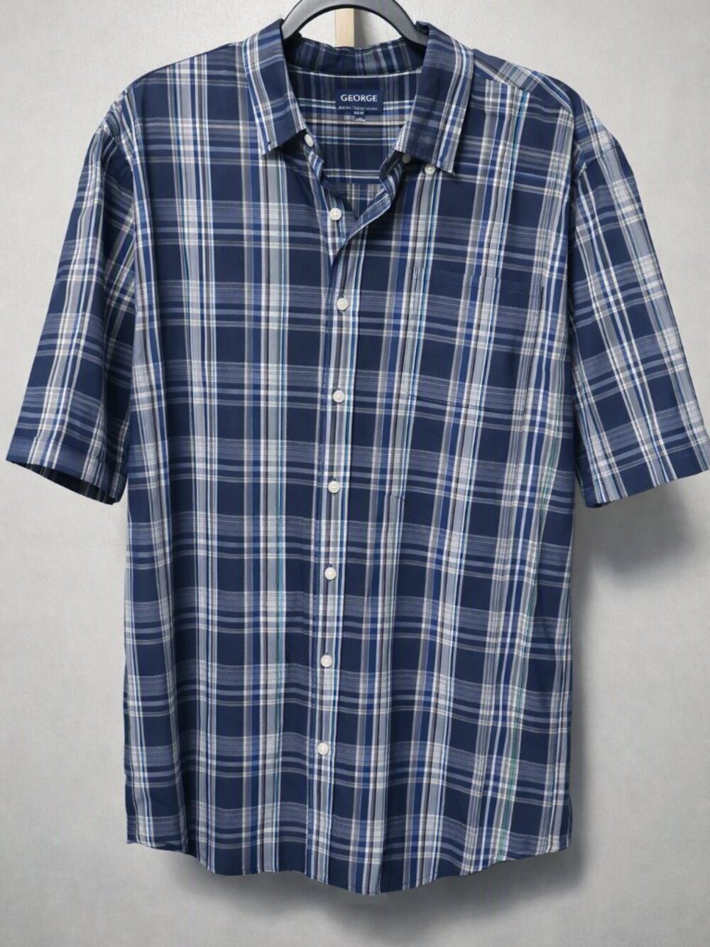 Men’s Plaid Short‑Sleeve Shirt – Size 2XL (50–52) – Cotton/Polyester